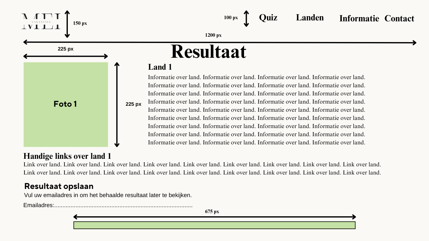 Ontwerp van de resultaten op de quiz-pagina
